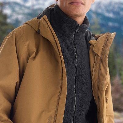 Close-up of model showcasing the zip-in Interchange System jacket.