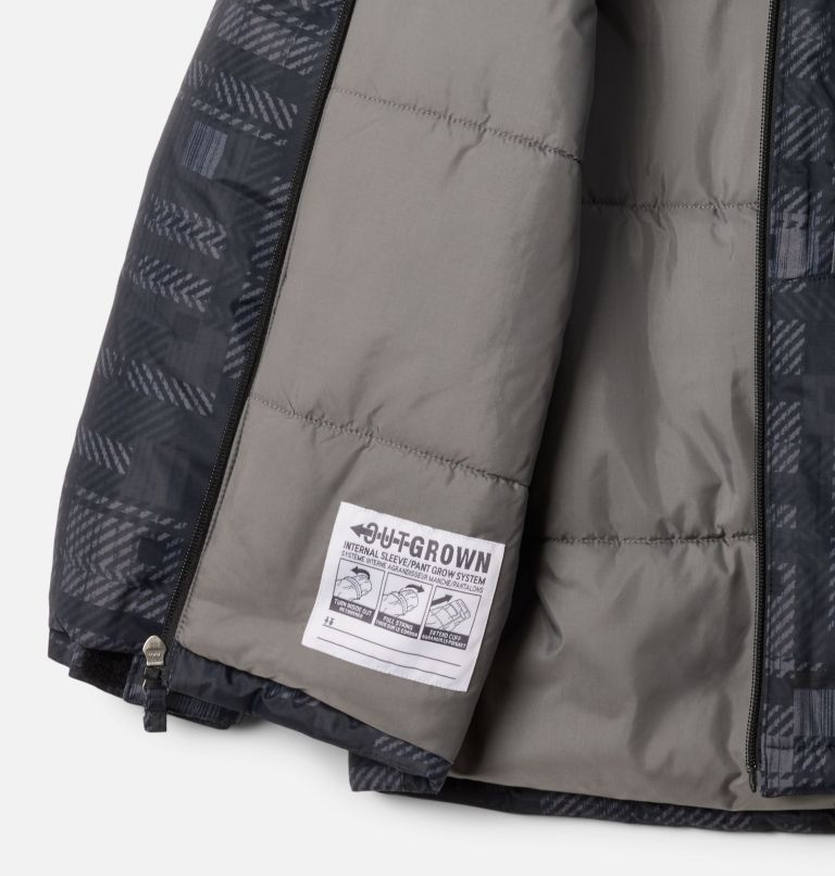 Boys' Lightning Lift III Printed Jacket, Color: Black Warp Plaid, City Grey, image 3
