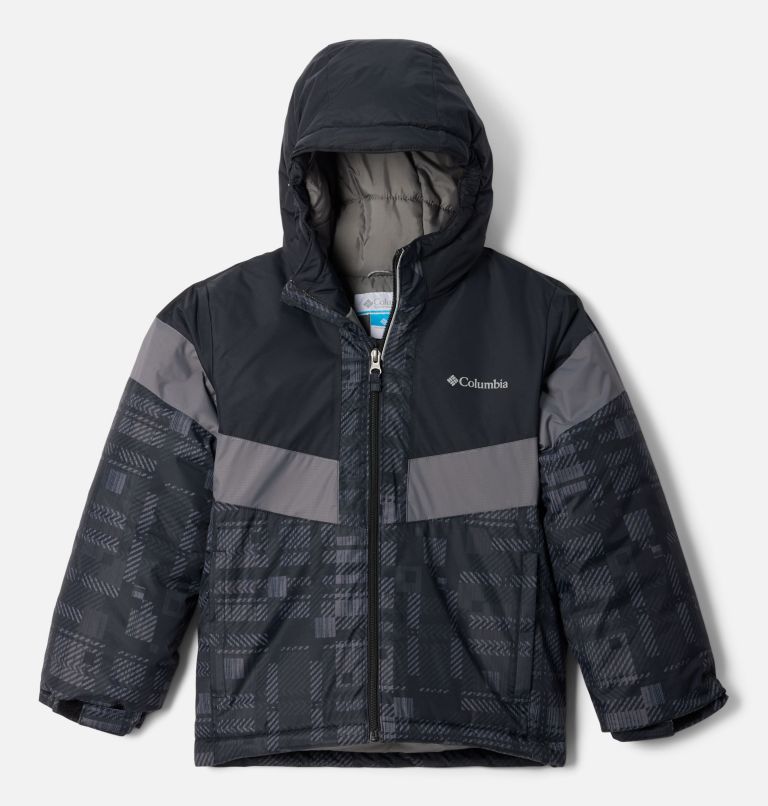 Boys' Lightning Lift III Printed Jacket, Color: Black Warp Plaid, City Grey, image 1