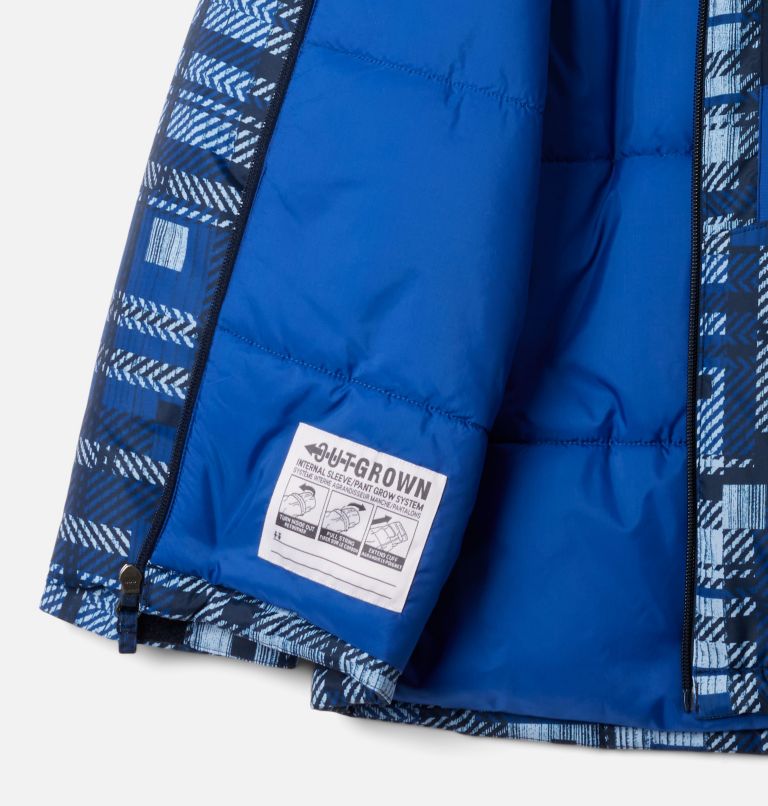 Boys' Lightning Lift III Printed Jacket, Color: Coll Navy Warp Plaid, Mtn Blue, image 3