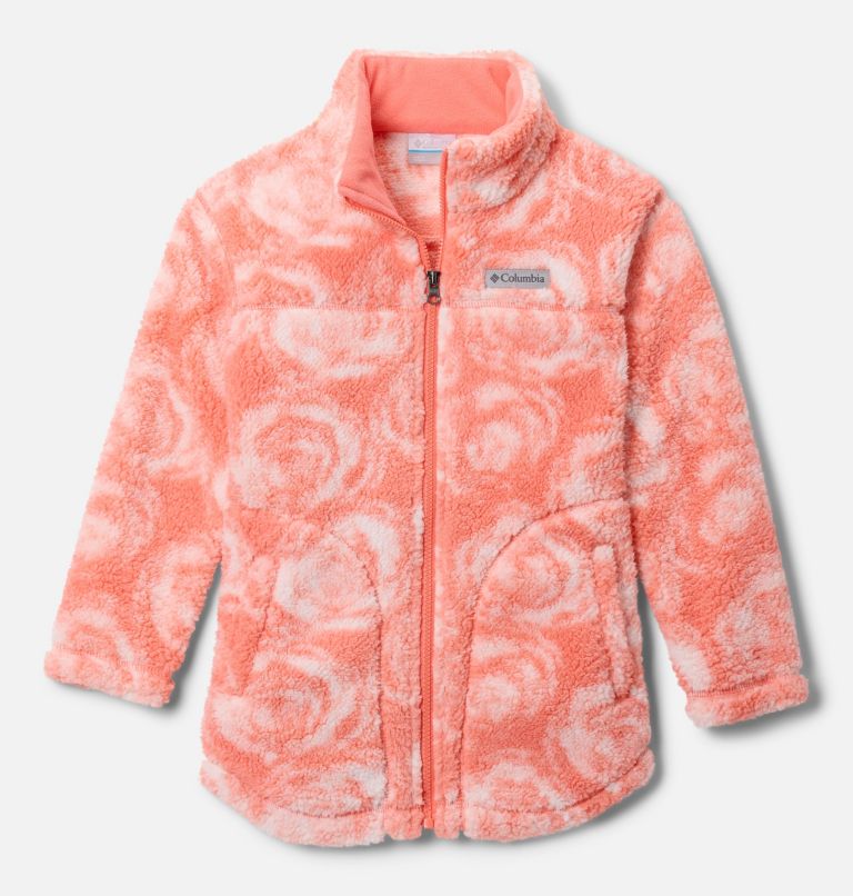 Girls' West Bend Printed Full Zip Fleece Jacket, Color: Hot Coral Rosecity, image 1