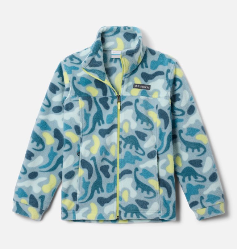 Kids' Helvetia II Printed Half Snap Fleece Pullover, Color: Crushed Blue Sisters, Everblue, image 1