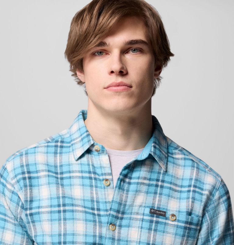 Men's Pitchstone Heavyweight Flannel II, Color: Vintage Blue Railway Tartan, image 6