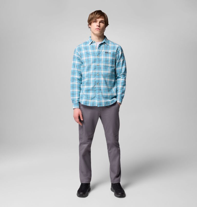 Men's Pitchstone Heavyweight Flannel II, Color: Vintage Blue Railway Tartan, image 2
