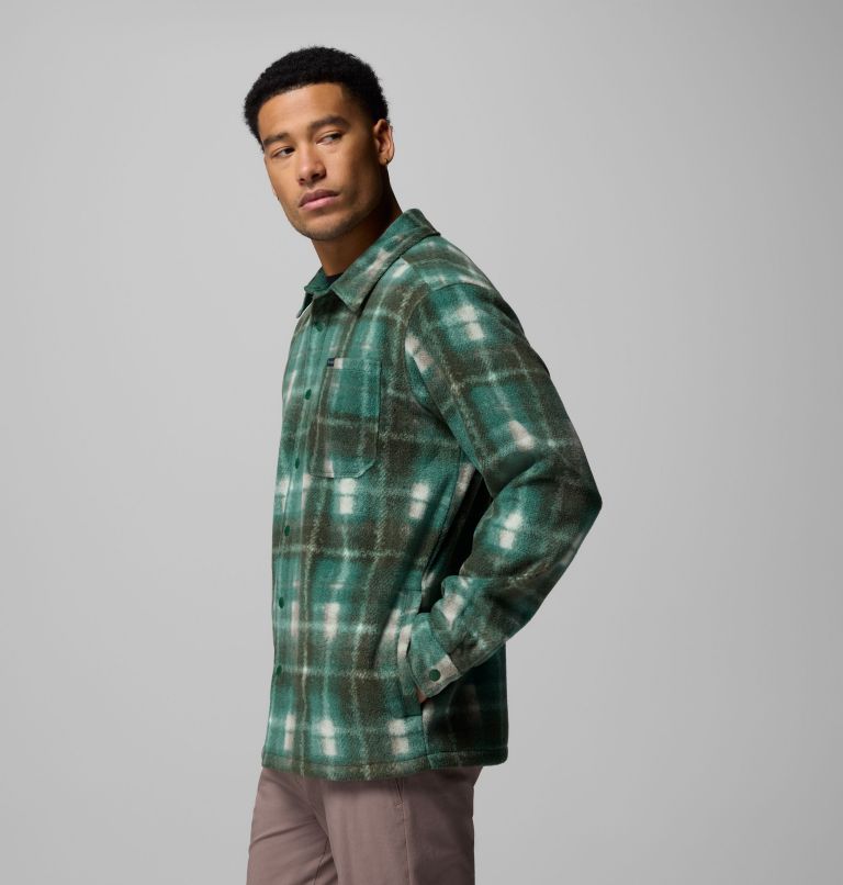 Men's Steens Mountain Printed Fleece Shirt Jacket II, Color: Rain Forest Omblur, image 4