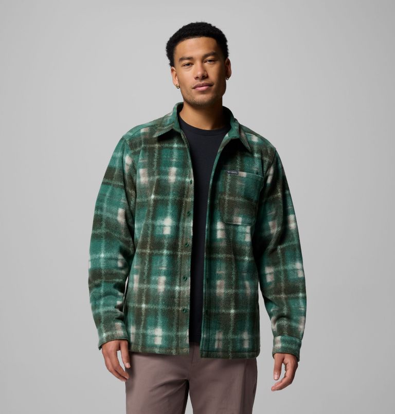 Men's Steens Mountain Printed Fleece Shirt Jacket II, Color: Rain Forest Omblur, image 5