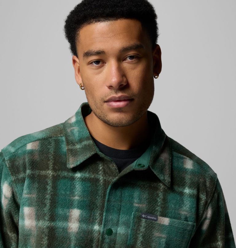 Men's Steens Mountain Printed Fleece Shirt Jacket II, Color: Rain Forest Omblur, image 6