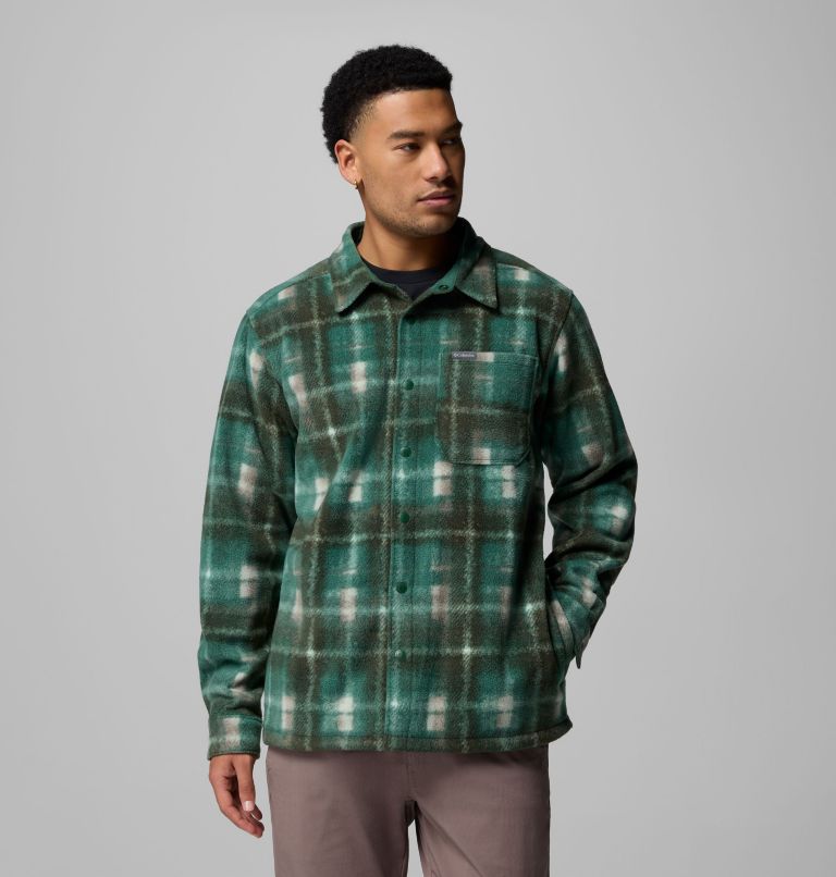 Men's Steens Mountain Printed Fleece Shirt Jacket II, Color: Rain Forest Omblur, image 1