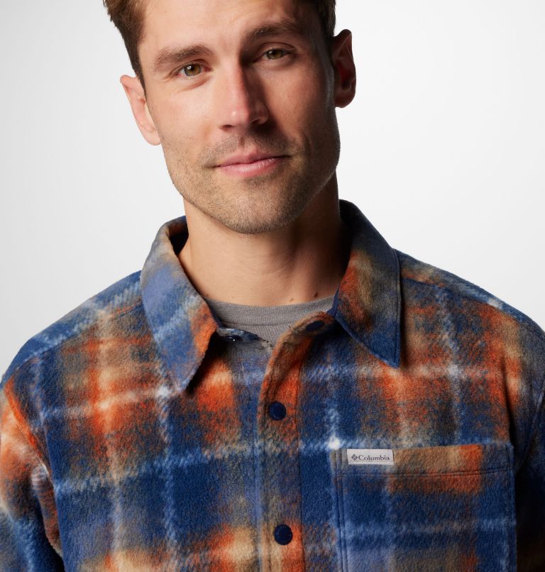 Men's Steens Mountain Printed Fleece Shirt Jacket II, Color: Collegiate Navy Omblur, image 5