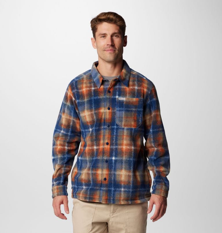 Men's Steens Mountain Printed Fleece Shirt Jacket II, Color: Collegiate Navy Omblur, image 1