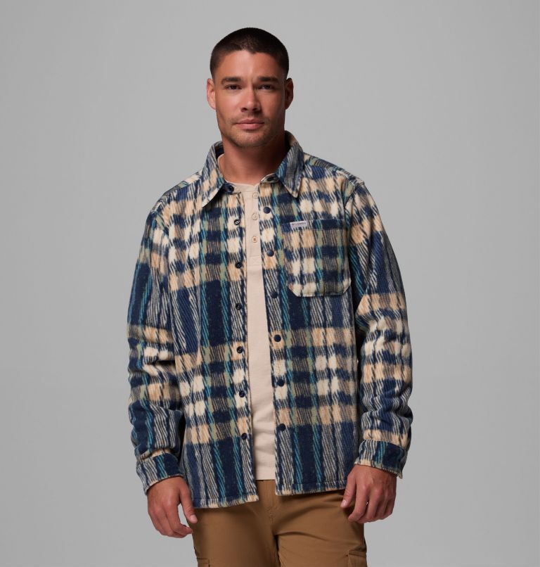 Men's Steens Mountain Printed Fleece Shirt Jacket II, Color: Collegiate Navy Herringplaid, image 5