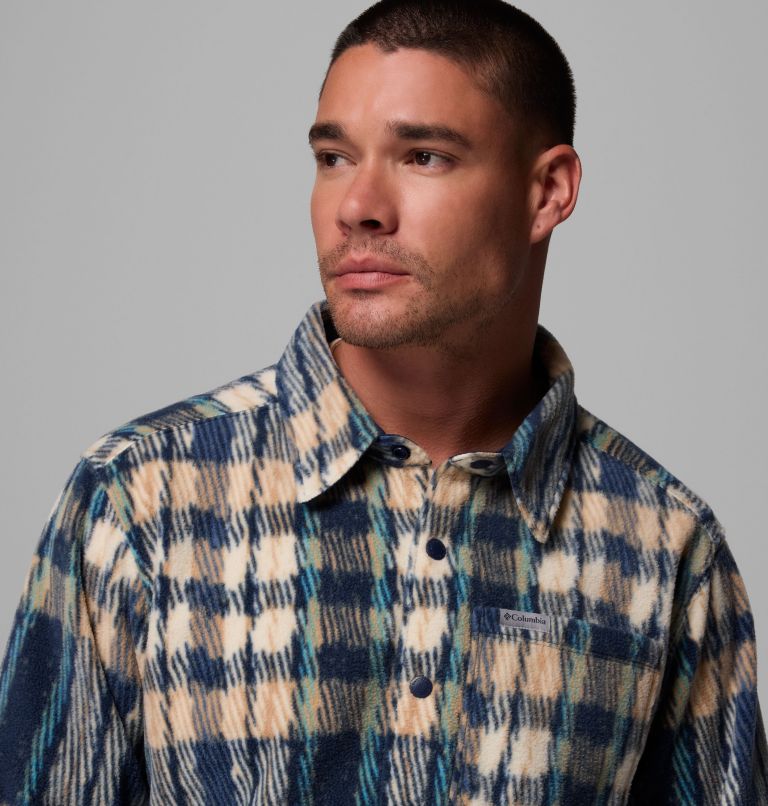Men's Steens Mountain Printed Fleece Shirt Jacket II, Color: Collegiate Navy Herringplaid, image 6