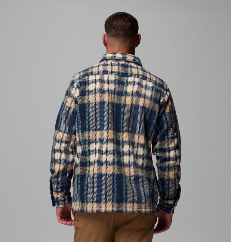 Men's Steens Mountain Printed Fleece Shirt Jacket II, Color: Collegiate Navy Herringplaid, image 3
