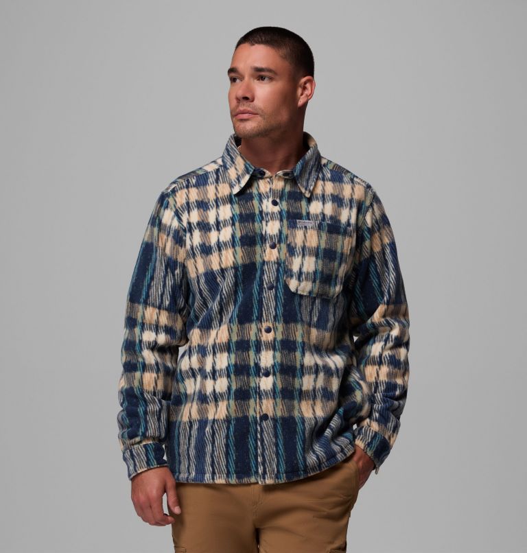 Men's Steens Mountain Printed Fleece Shirt Jacket II, Color: Collegiate Navy Herringplaid, image 1