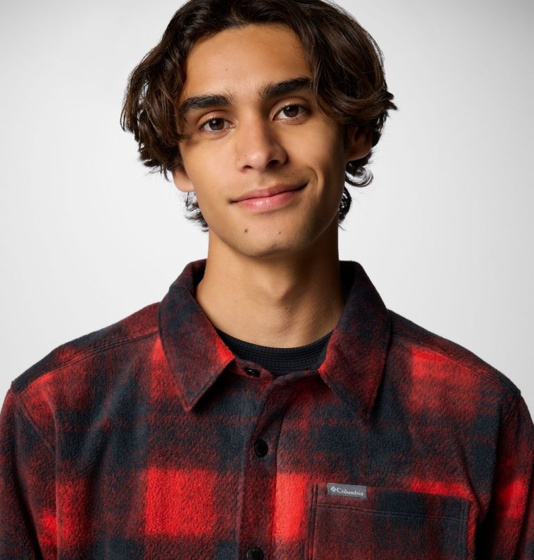 Men's Steens Mountain Printed Fleece Shirt Jacket II - Tall, Color: Sail Red Omblur, image 5