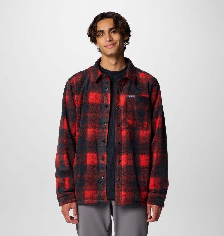 Men's Steens Mountain Printed Fleece Shirt Jacket II - Tall, Color: Sail Red Omblur, image 6