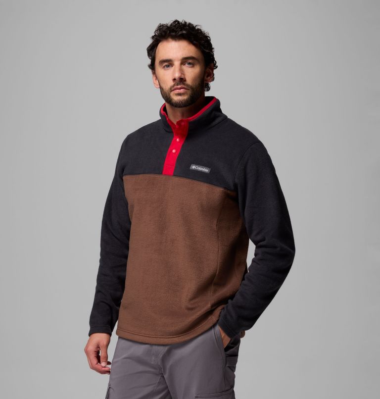 Men's Steens Mountain II Half Snap Fleece, Color: Tobacco, Black, Mtn Red, image 4
