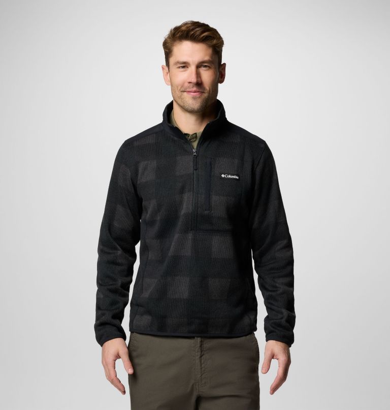 Chandail imprimé à demi-fermeture éclair Sweater Weather II pour hommes, Color: Black Buffalo, Check Print, Shark Black, image 1