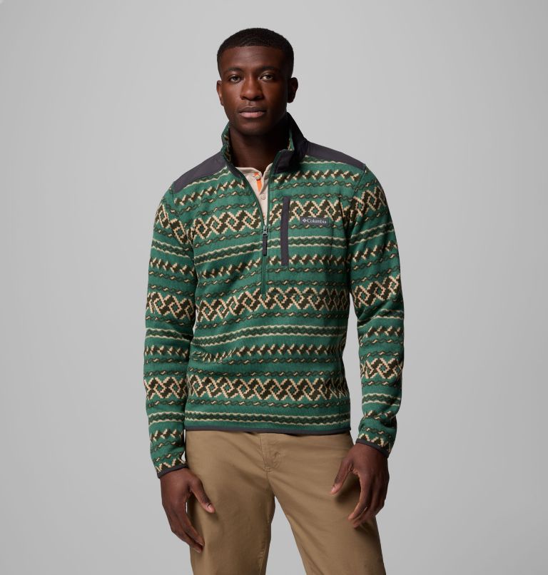 Men's Sweater Weather II Printed Half Zip Pullover, Color: Rain Forest KnitKnot, image 1