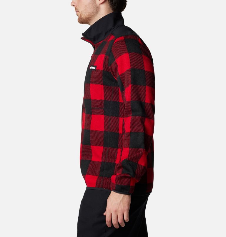 Men's Sweater Weather II Printed Half Zip Pullover, Color: Mountain Red, Check Print, Mtn Red Black, image 3