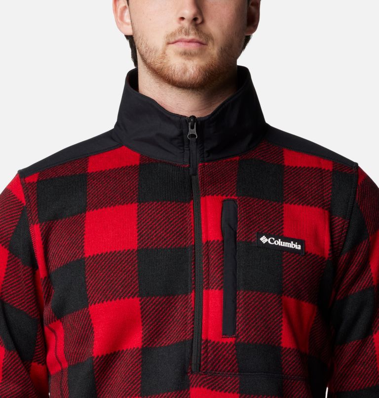 Men's Sweater Weather II Printed Half Zip Pullover, Color: Mountain Red, Check Print, Mtn Red Black, image 4