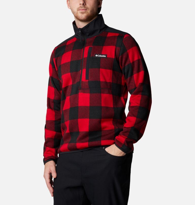 Men's Sweater Weather II Printed Half Zip Pullover, Color: Mountain Red, Check Print, Mtn Red Black, image 5