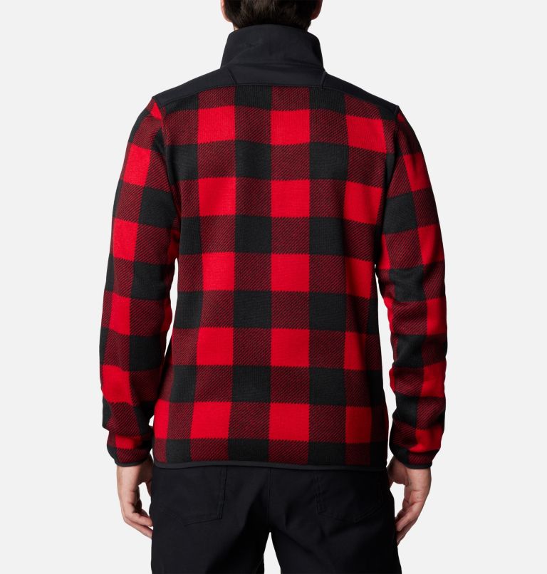 Men's Sweater Weather II Printed Half Zip Pullover, Color: Mountain Red, Check Print, Mtn Red Black, image 2
