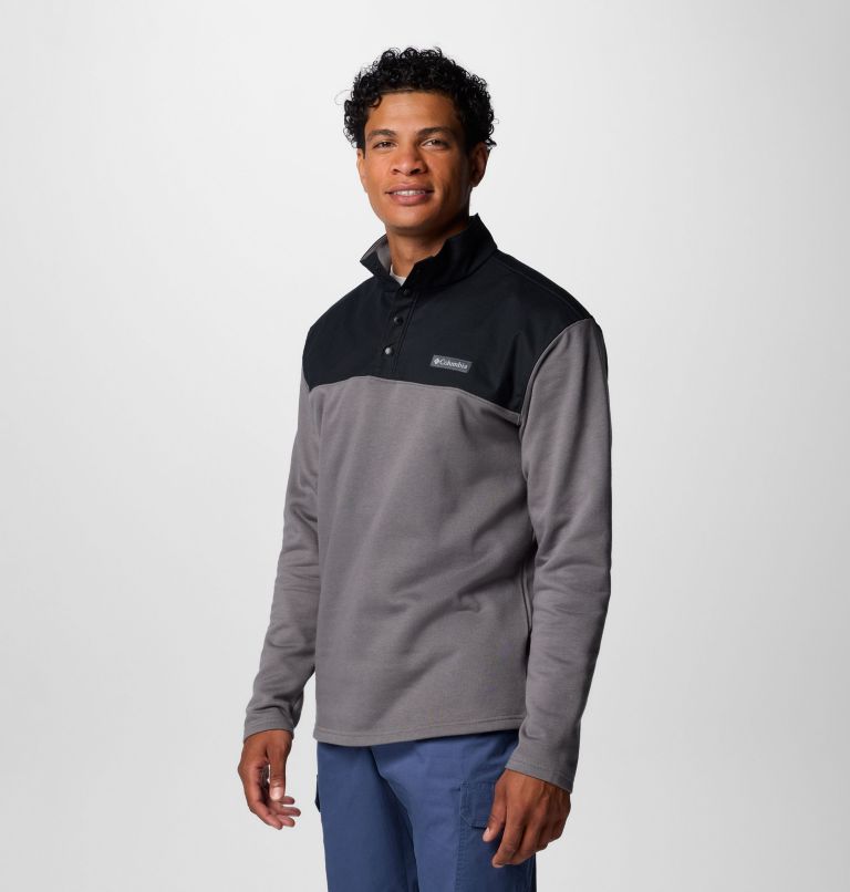 Men's Pitchstone Overlay Half Snap Pullover, Color: City Grey, Black, image 4