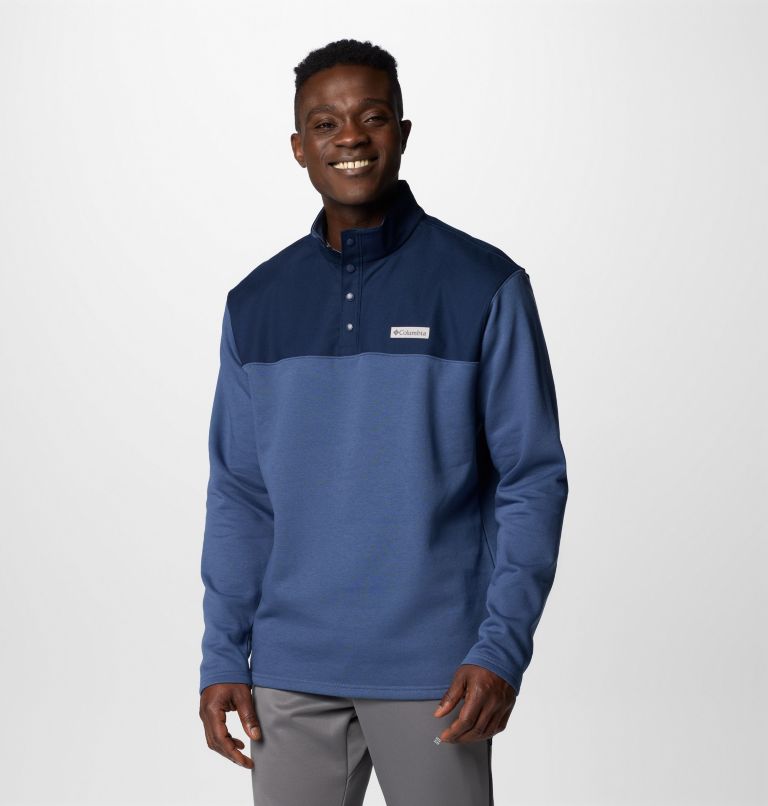 Men's Pitchstone Overlay Half Snap Pullover, Color: Dark Mtn, Collegiate Navy, image 1