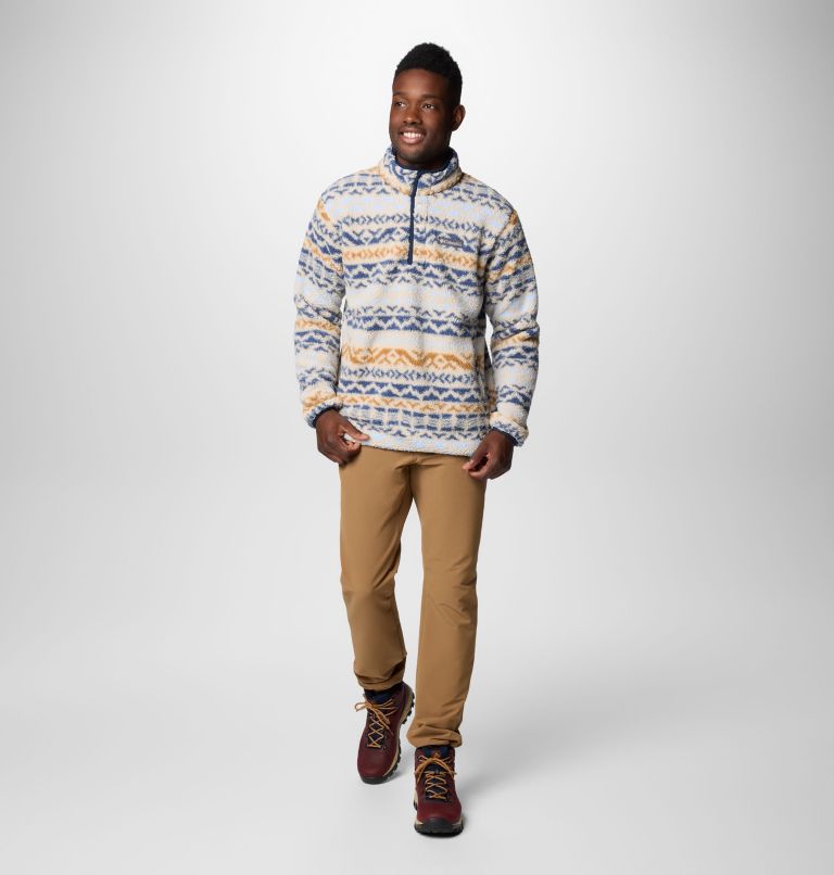 Men's Rugged Ridge III Printed Sherpa Half Snap Fleece, Color: Dark Stone, Dark Mtn Madras Multi, image 3