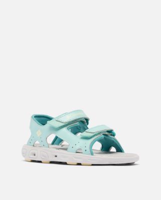 A teal blue kids' sandal.