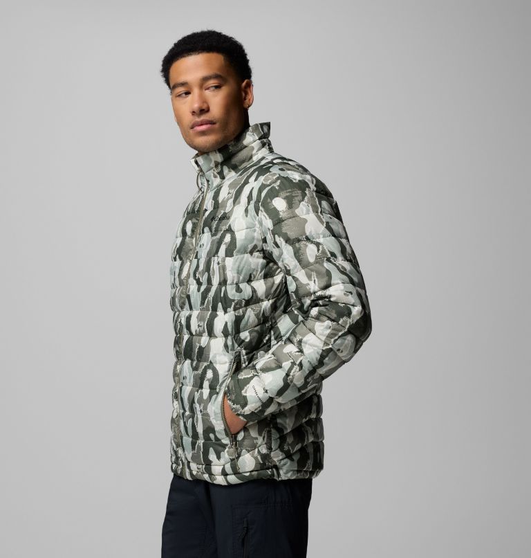 Men's Powder Lite II Printed Jacket, Color: Stone Green Treebark Print, image 4
