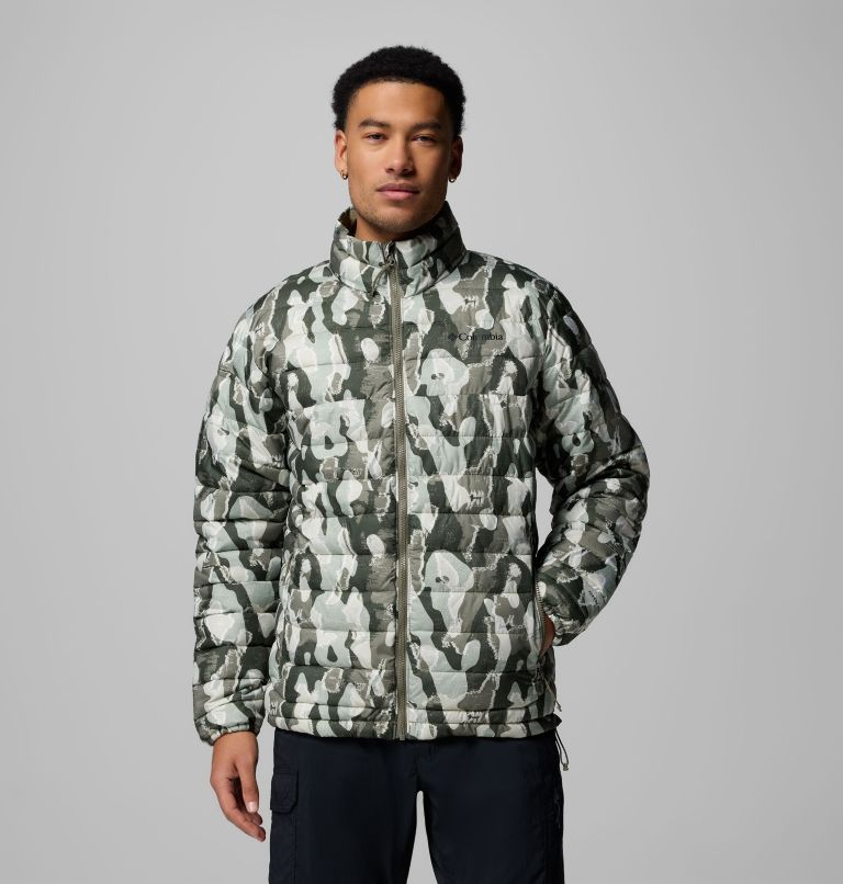 Men's Powder Lite II Printed Jacket, Color: Stone Green Treebark Print, image 5