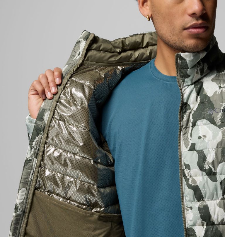 Men's Powder Lite II Printed Jacket, Color: Stone Green Treebark Print, image 6