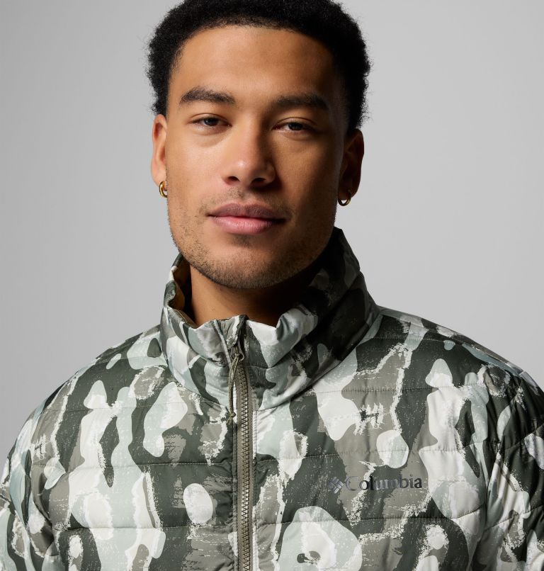 Men's Powder Lite II Printed Jacket, Color: Stone Green Treebark Print, image 7