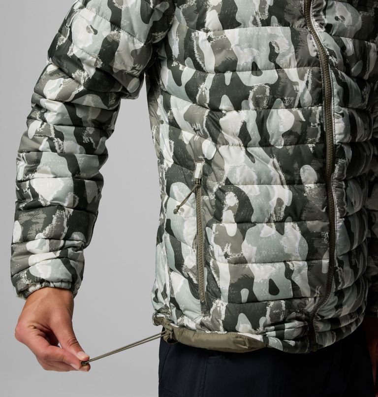 Men's Powder Lite II Printed Jacket, Color: Stone Green Treebark Print, image 8