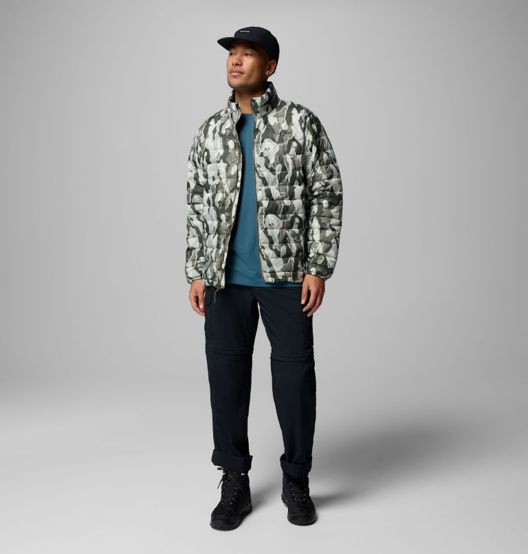 Men's Powder Lite II Printed Jacket, Color: Stone Green Treebark Print, image 2