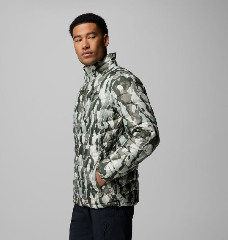 Chaqueta aislante Powder Lite II con estampado para hombre, Color: Stone Green Treebark Print, image 4