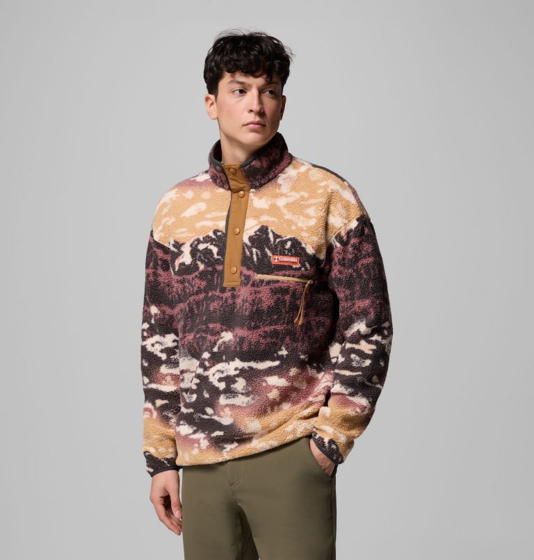Men's Helvetia II Printed Half Snap Fleece, Color: Camel Brown Sisters, image 4