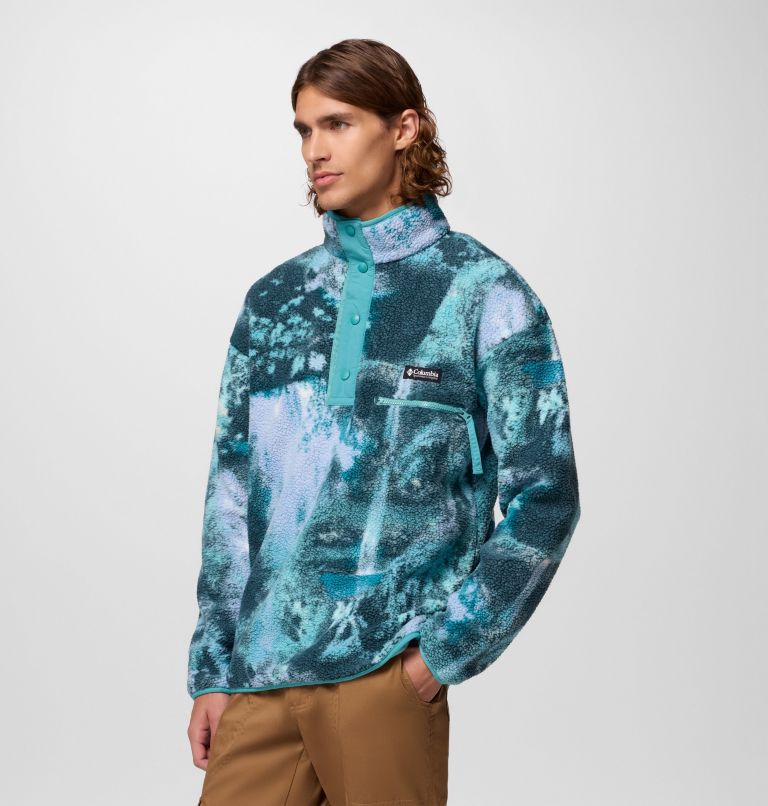 Men's Helvetia II Printed Half Snap Fleece, Color: Teal Chasing Falls, image 4