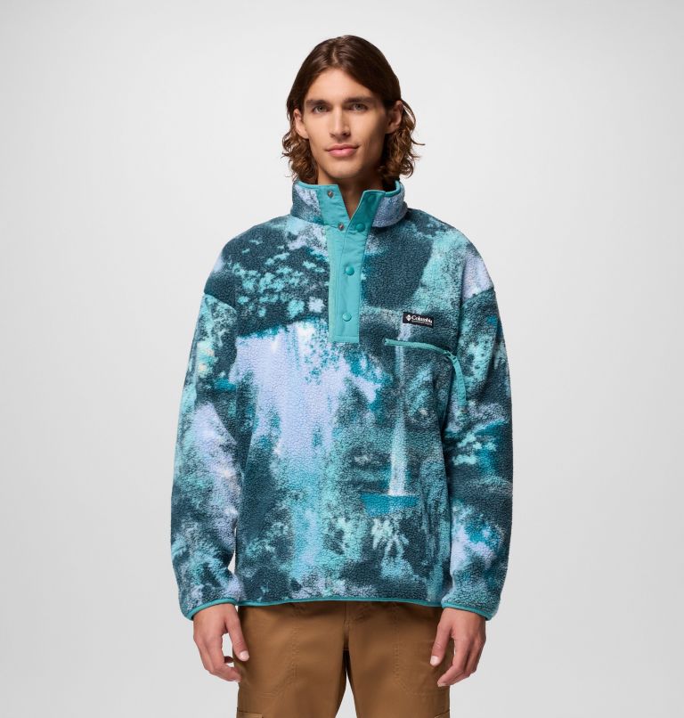Men's Helvetia II Printed Half Snap Fleece, Color: Teal Chasing Falls, image 1