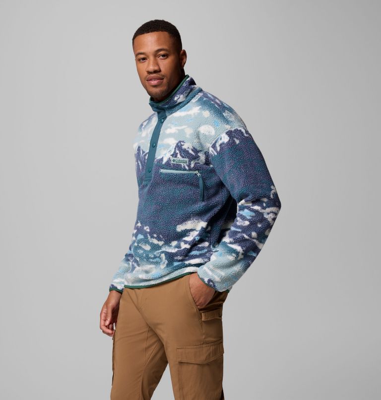Men's Helvetia II Printed Half Snap Printed Fleece Pullover, Color: Crushed Blue Sisters, image 4