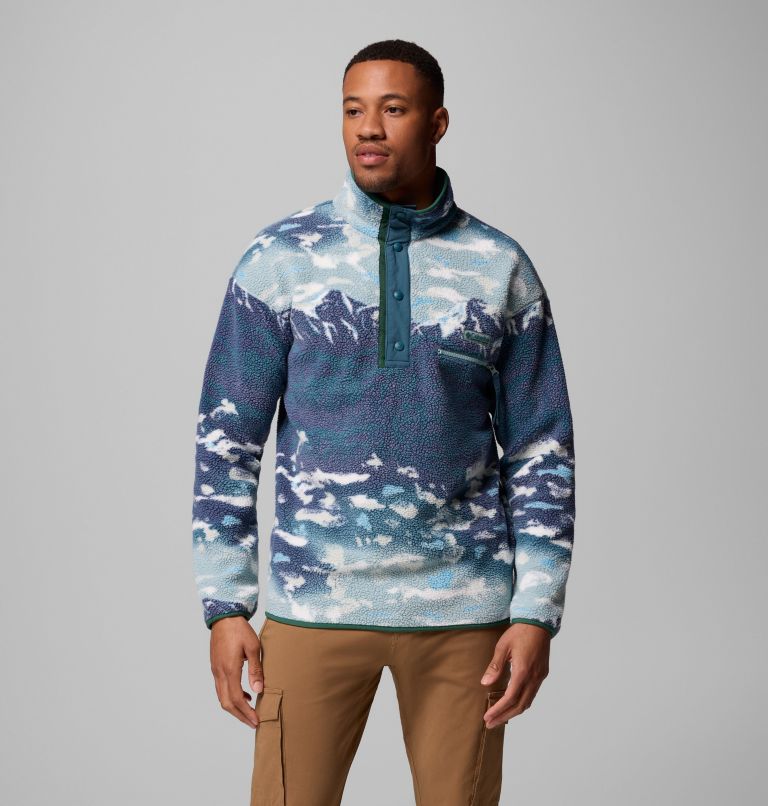 Men's Helvetia II Printed Half Snap Printed Fleece Pullover, Color: Crushed Blue Sisters, image 1