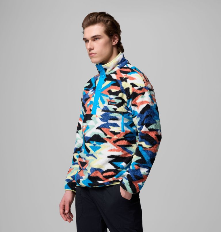 Men's Helvetia II Printed Half Snap Printed Fleece Pullover, Color: Compass Blue Reflections, image 4