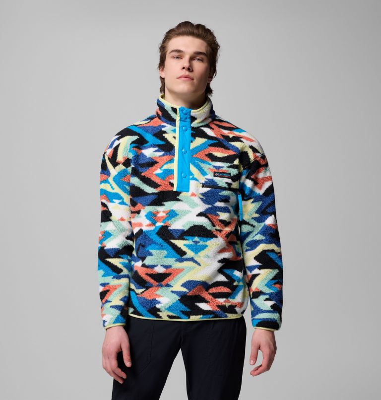 Men's Helvetia II Printed Half Snap Printed Fleece Pullover, Color: Compass Blue Reflections, image 1