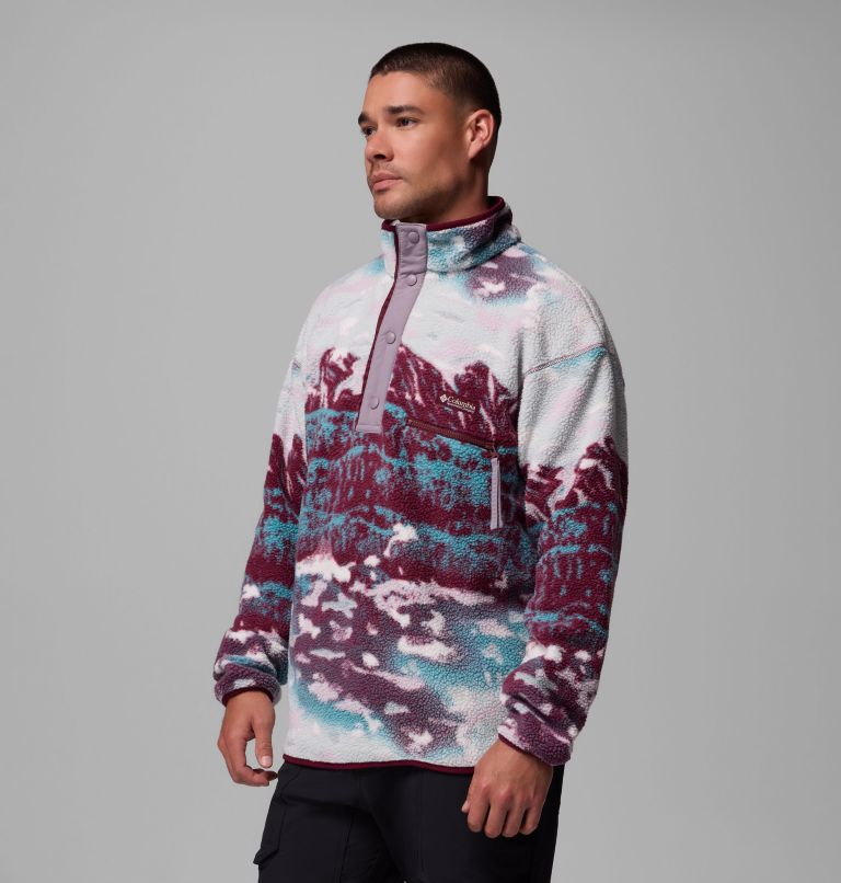 Men's Helvetia II Printed Half Snap Printed Fleece Pullover, Color: Rich Wine Sisters, image 4