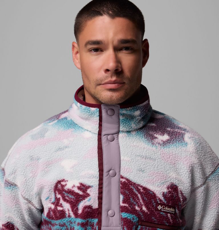 Men's Helvetia II Printed Half Snap Printed Fleece Pullover, Color: Rich Wine Sisters, image 5
