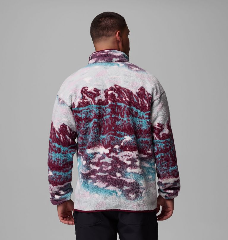 Men's Helvetia II Printed Half Snap Printed Fleece Pullover, Color: Rich Wine Sisters, image 3