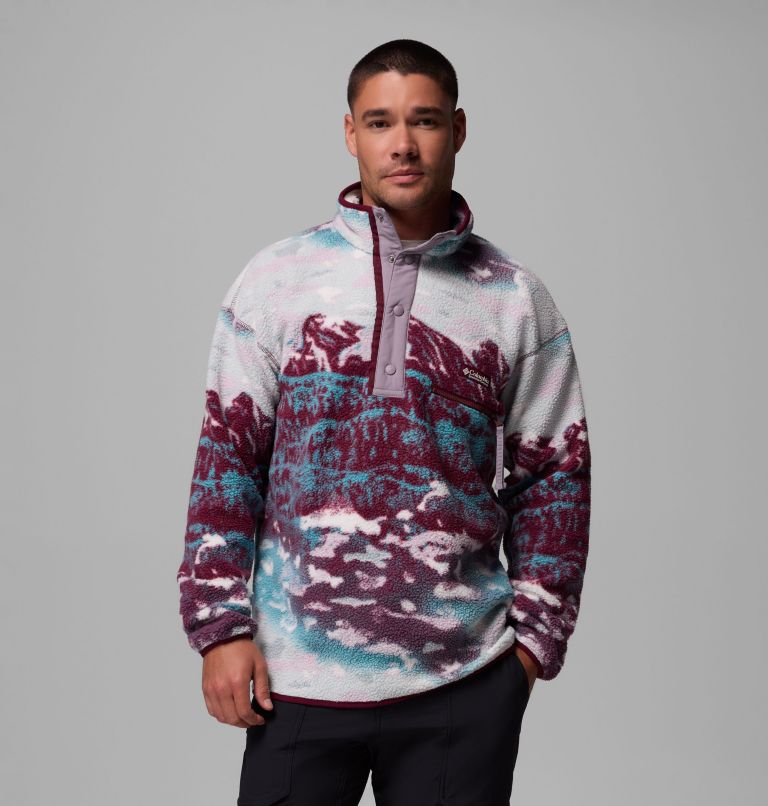 Men's Helvetia II Printed Half Snap Printed Fleece Pullover, Color: Rich Wine Sisters, image 1