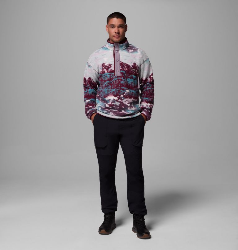Men's Helvetia II Printed Half Snap Printed Fleece Pullover, Color: Rich Wine Sisters, image 2